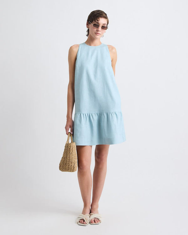 Sleeveless Crew-Neck Linen-Blend Shift Dress