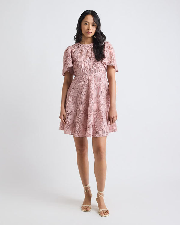 Short-Flutter-Sleeve Fit and Flare Novelty Dress